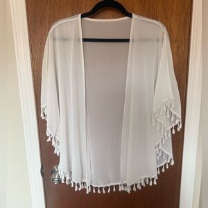 White Sheer Kimono with Tassels